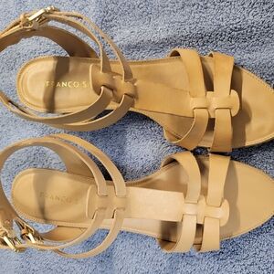 Franco Sarto Tan Leather Sandals with Ankle Strap